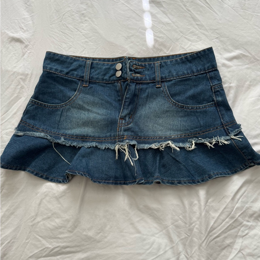 SHEIN Blue Ruffled Skater Mini Skirt